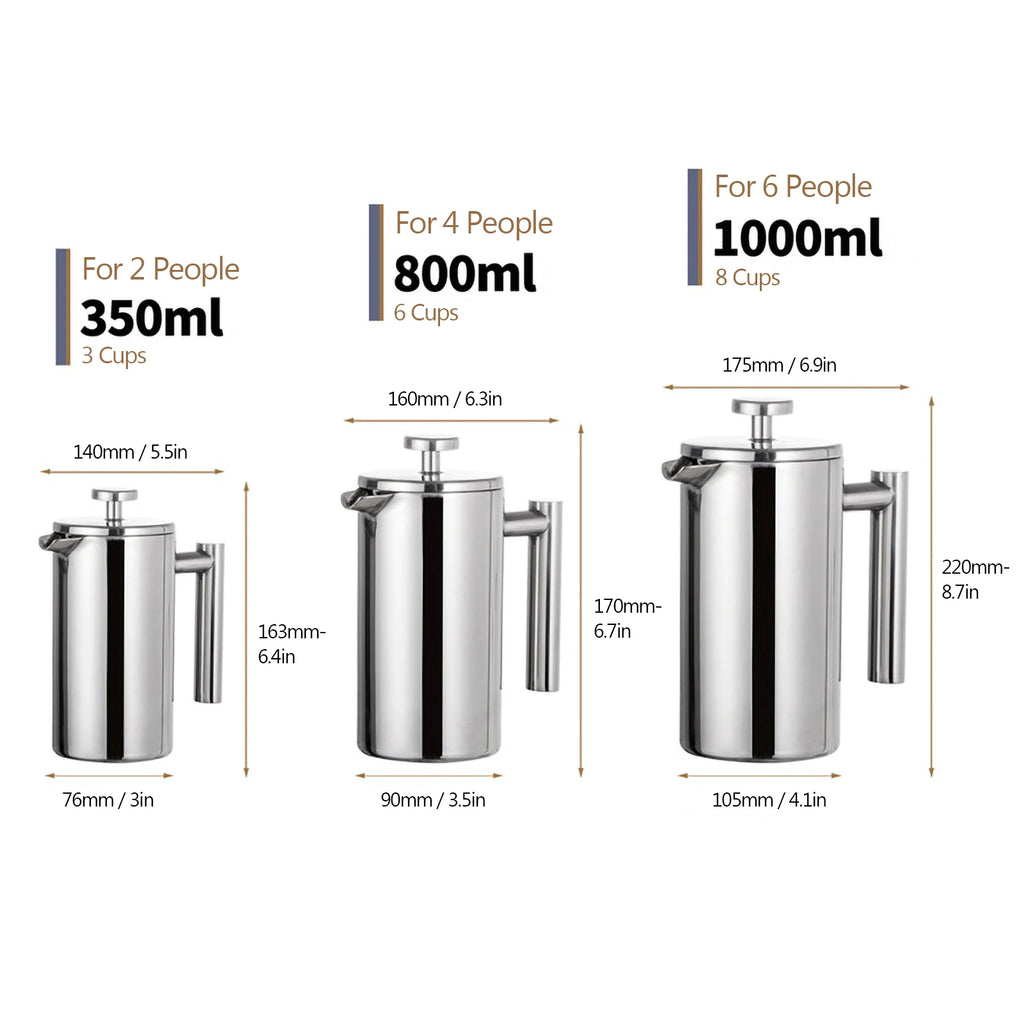 350Ml/800Ml/1000Ml French Press Coffee Maker Stainless Steel Double Walled Insulated Coffee Maker Pot Coffee Maker Coffee Pot