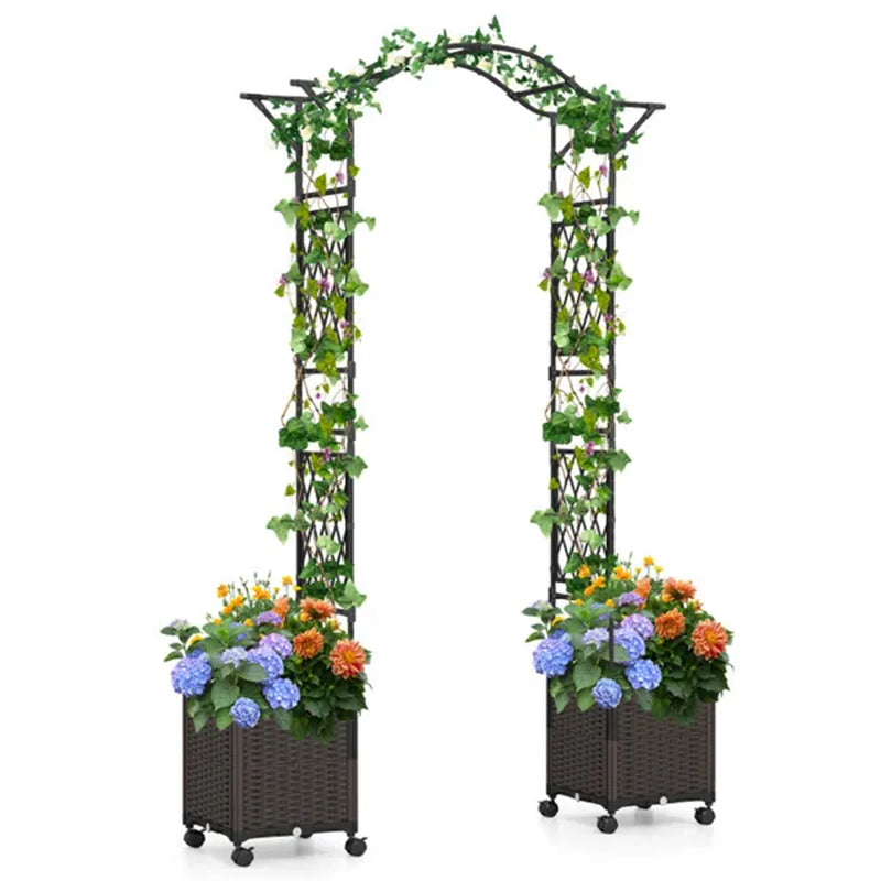 Garden Arch with 2 Self-Watering Planter Boxes on Lockable Wheels – image 1