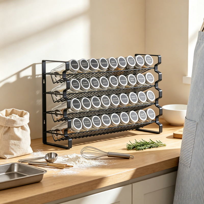 4-Tier Spice Rack Organizer with 36 Glass Jars, Labels and Funnel
