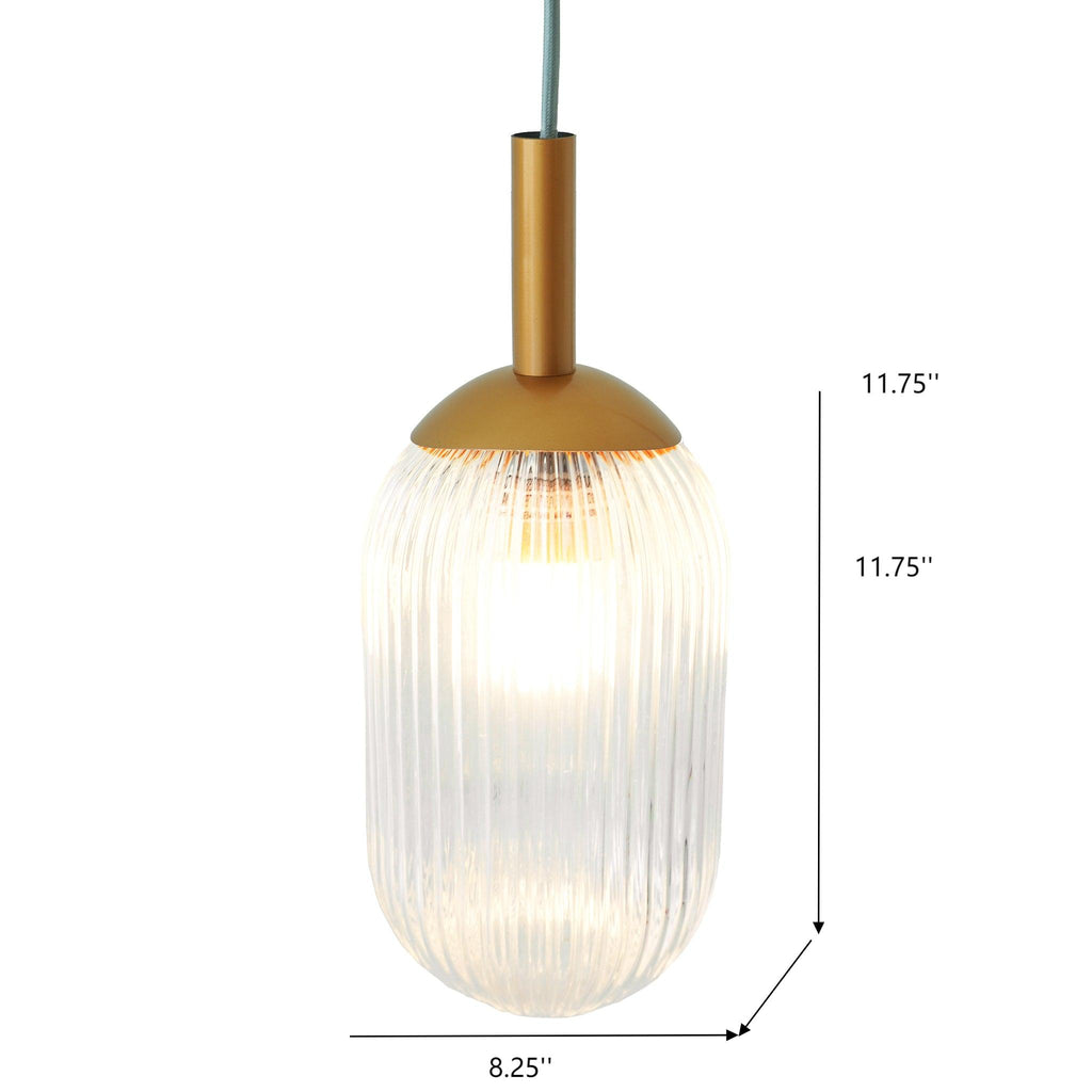 Ribbed Glass Capsule Pendant Light, Bronze Mid-Century Fixture