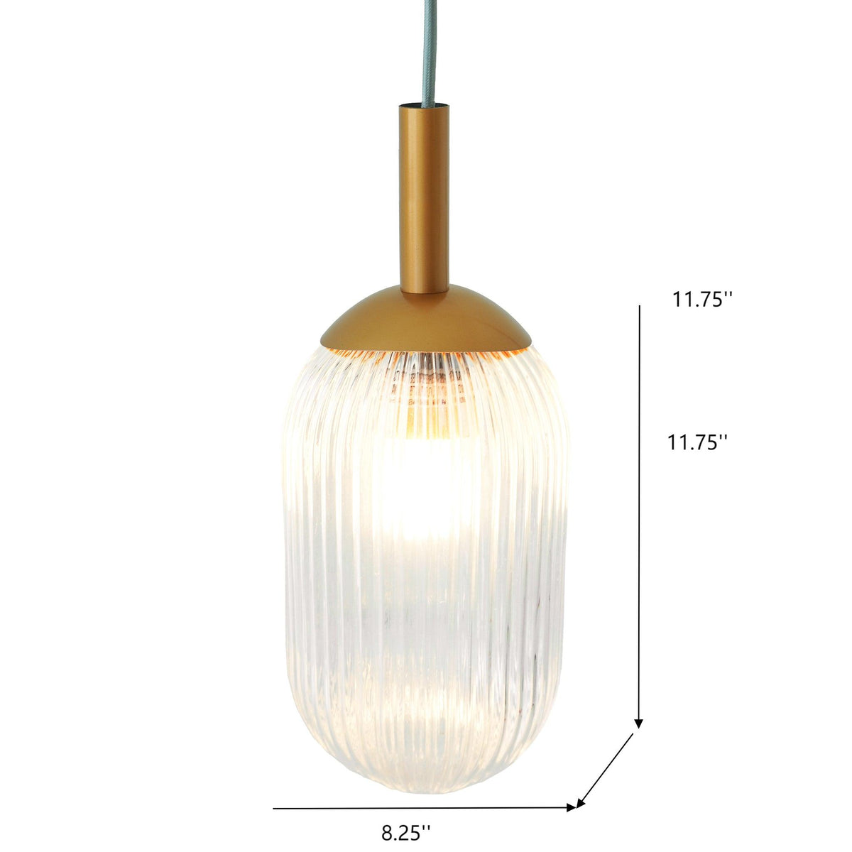 Ribbed Glass Capsule Pendant Light, Bronze Mid-Century Fixture