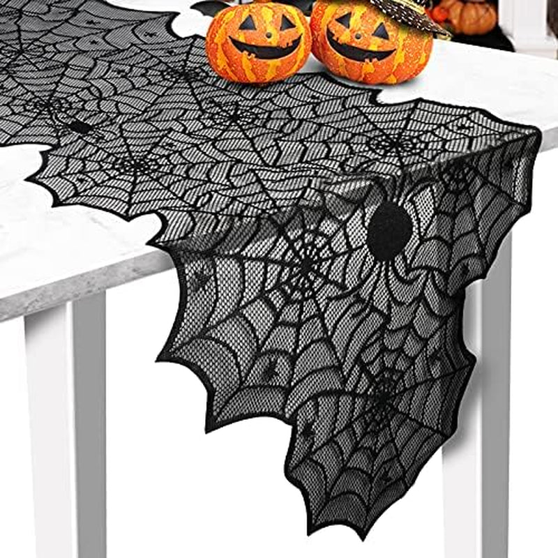 Halloween Table Runner – Black Lace Spider Web, 18 x 72 in