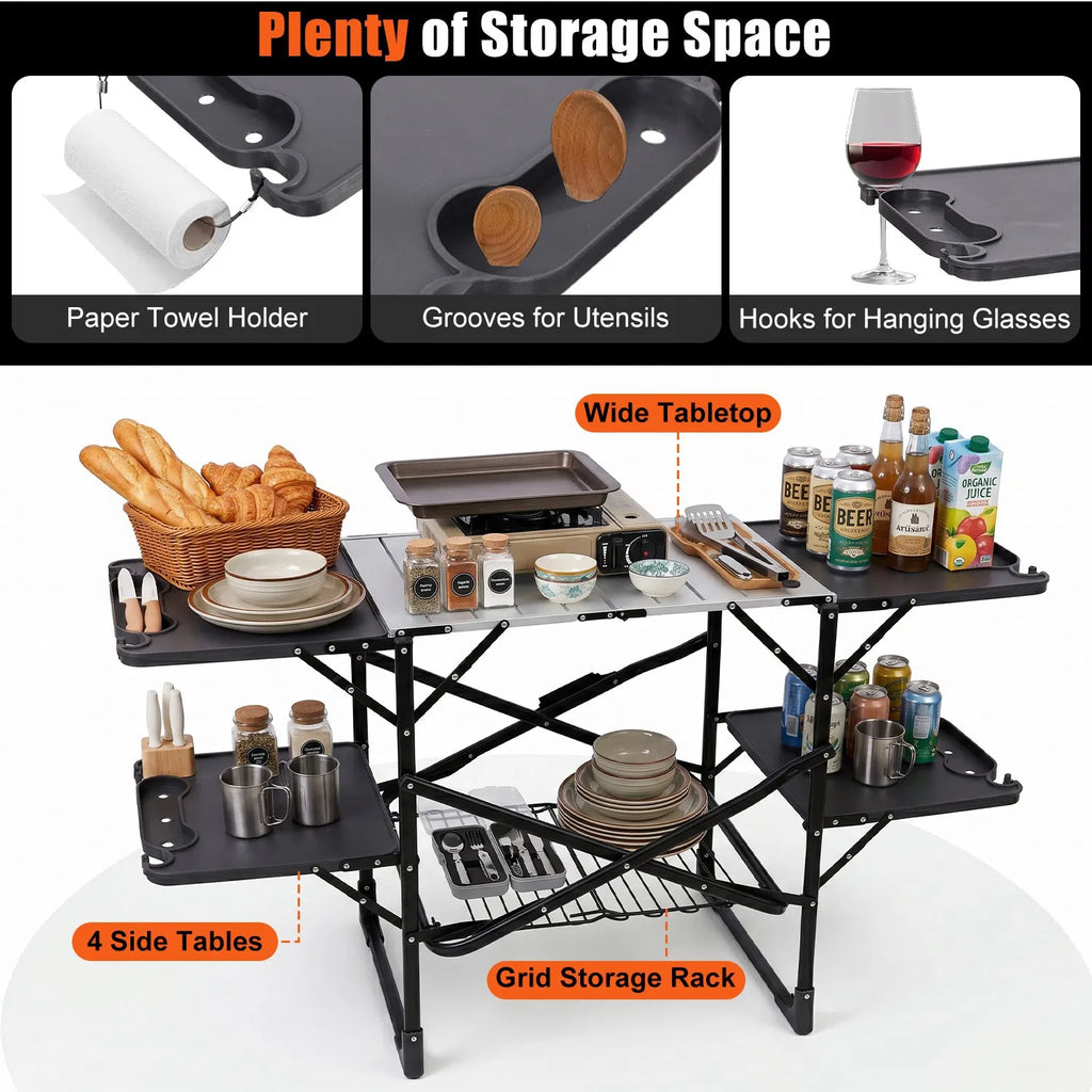 Folding Camp Kitchen Table with Lantern Pole and Side Trays – image 4