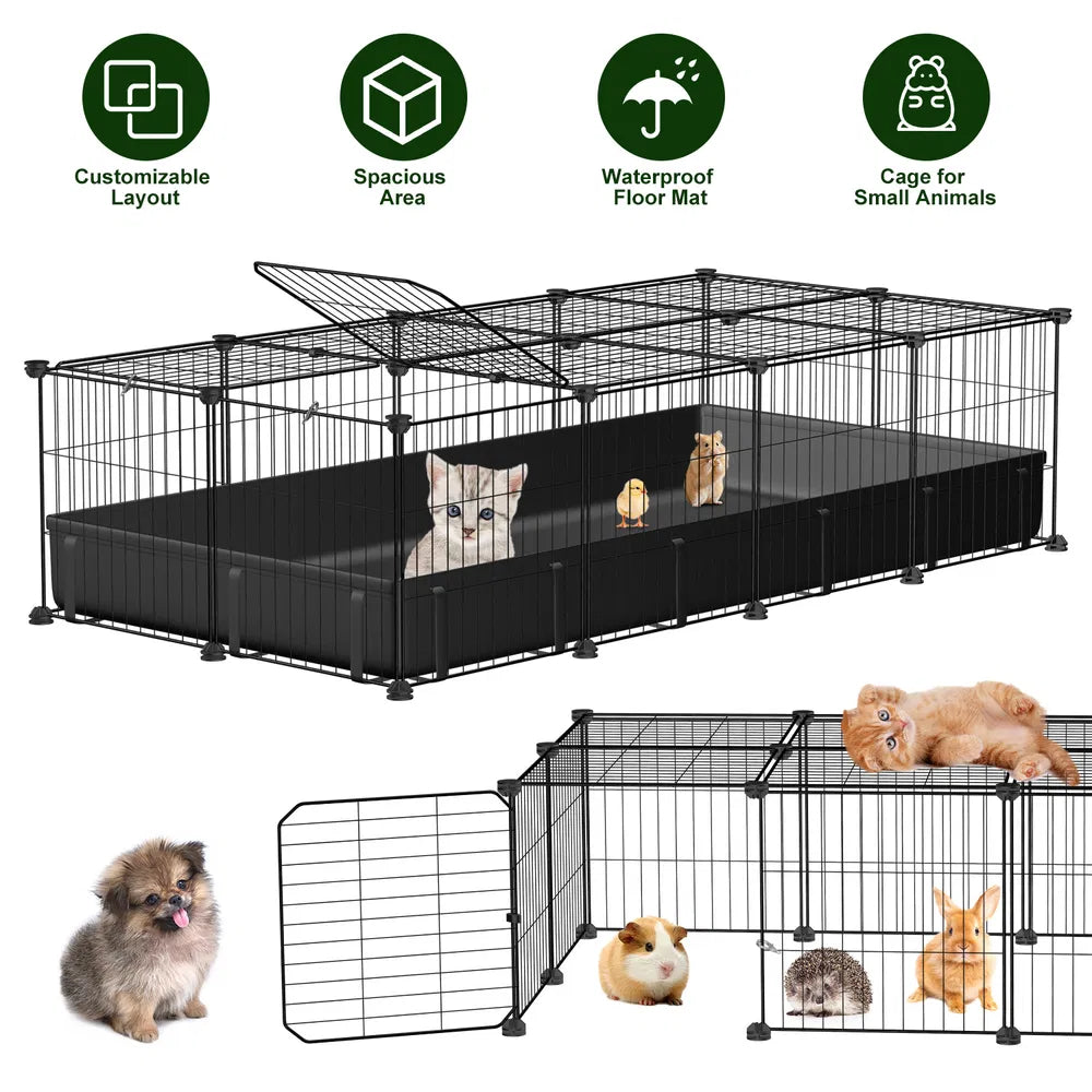 Guinea Pig Cage, 20-Panel DIY Small Animal Playpen with Floor Mat