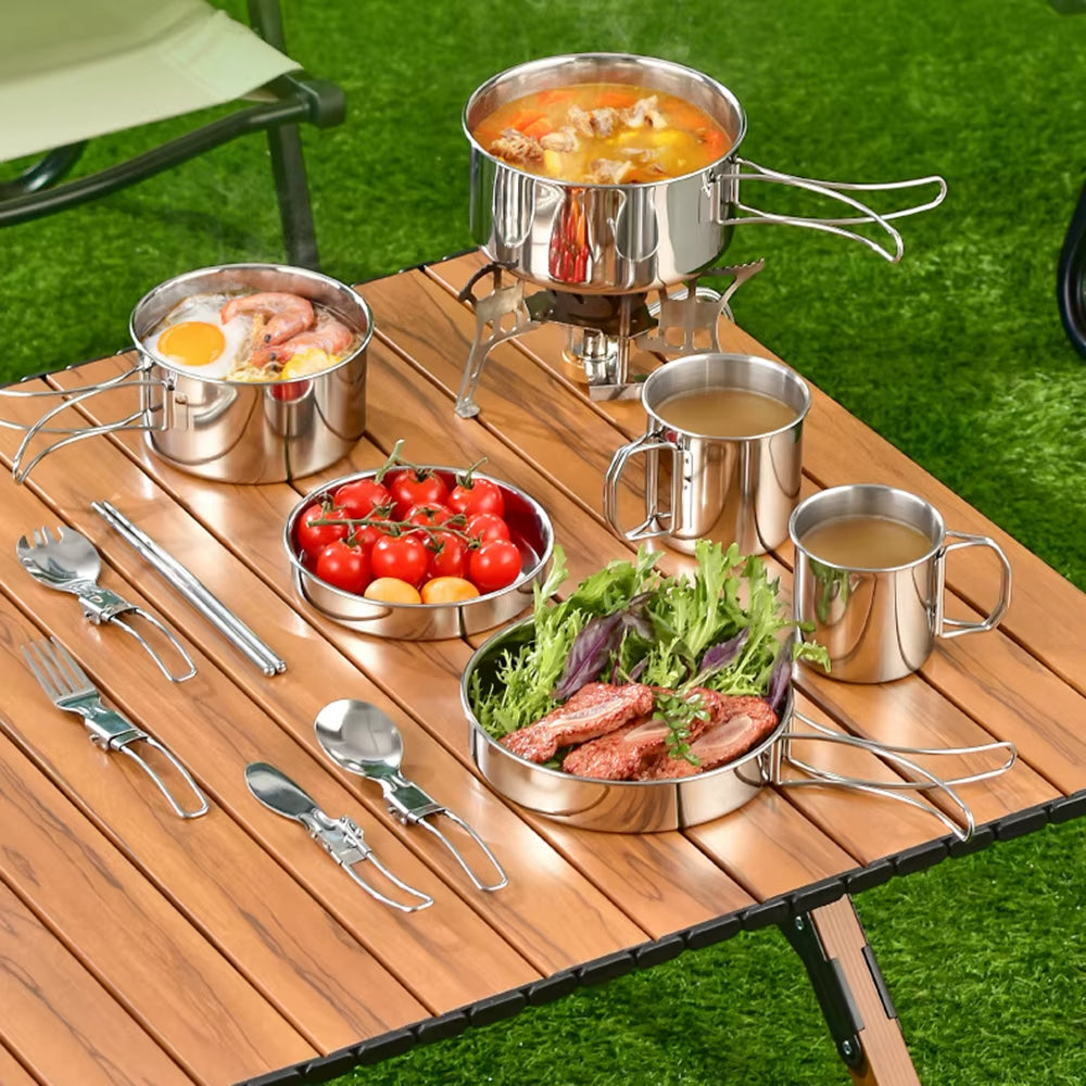 8-Piece Stainless Steel Camping Cookware Set with Pots, Pan and Cups – image 6