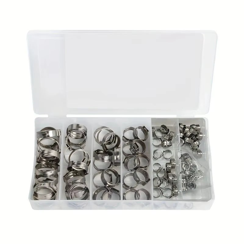 Plumbing Ear Clamp Pliers Kit with 130 Stainless Stepless Clamps