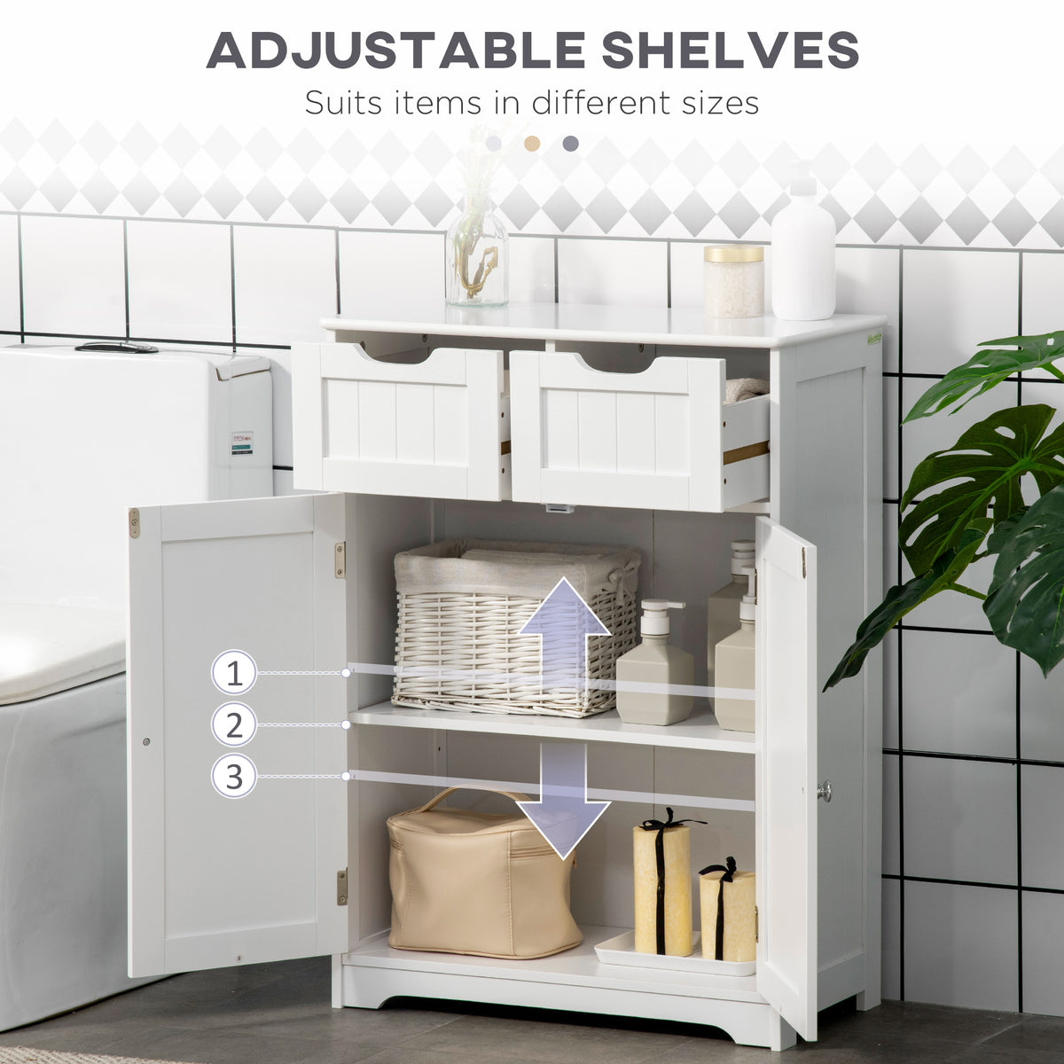 Bathroom Floor Storage Cabinet with 2 Drawers and Adjustable Shelf – image 5