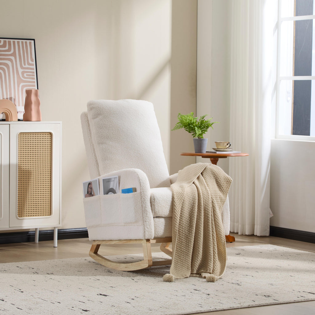 Upholstered Nursery Rocking Chair with Footrest and Side Pocket – image 11