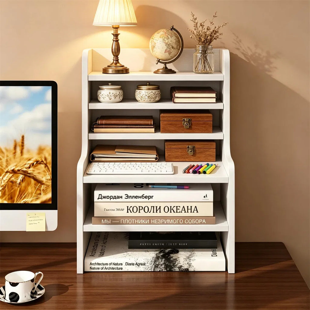 Desktop Storage Organizer, 6-Tier Wooden Shelf with Removable Tiers – image 8