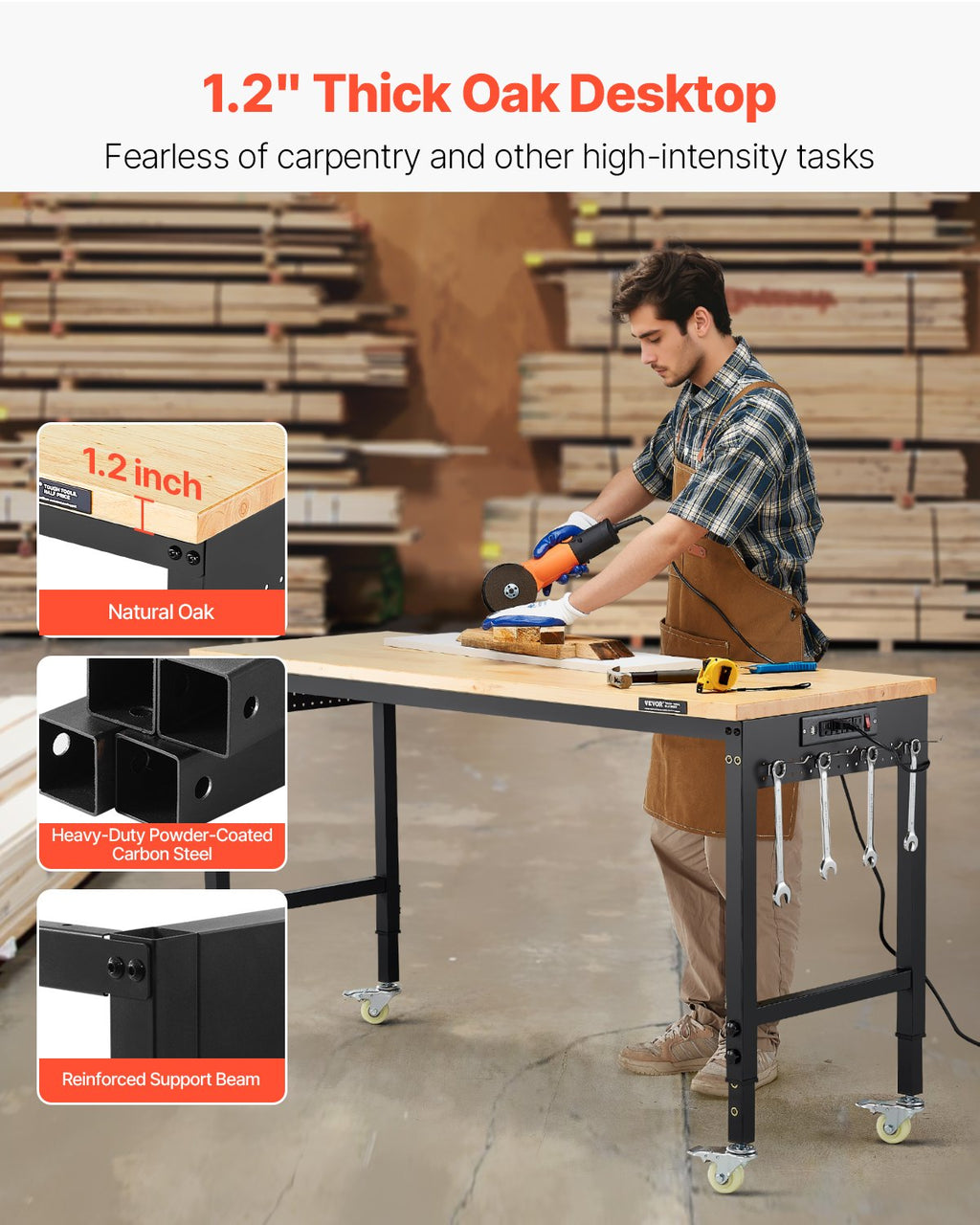 Workbench 60 in Adjustable Height with Power Outlet, 2000 lb Load – image 4