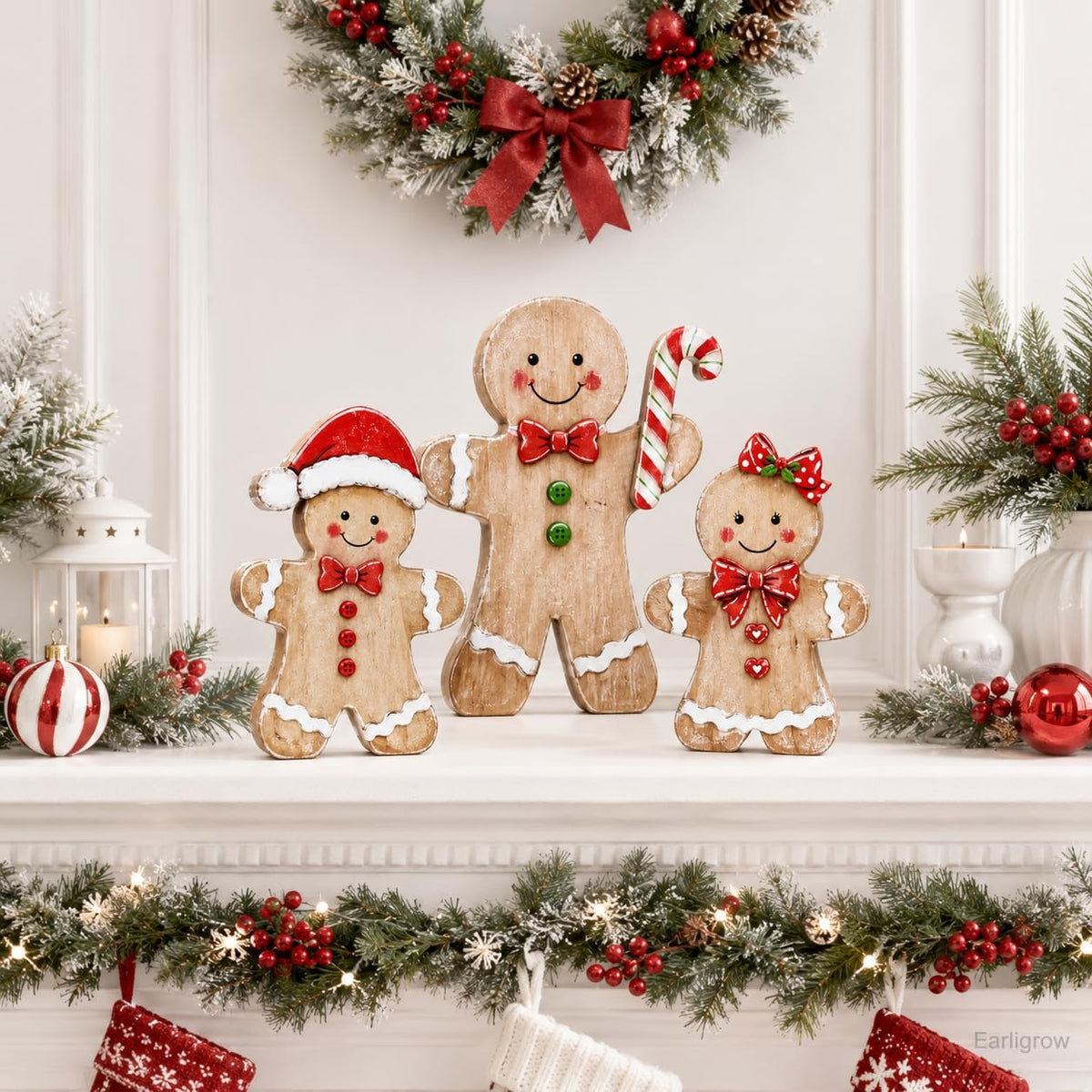 Wooden Gingerbread Christmas Tabletop Decor, Set of 3 – image 5