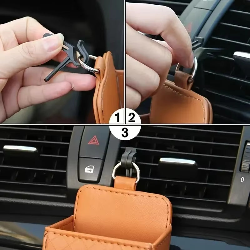 PU Leather Air Vent Organizer for Glasses & Phone – image 4