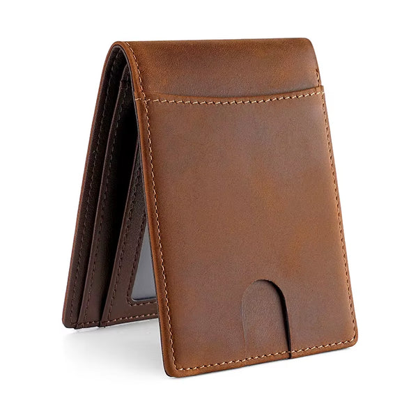 Crazy Horse Leather Bifold Wallet for Men, Full Grain Cowhide