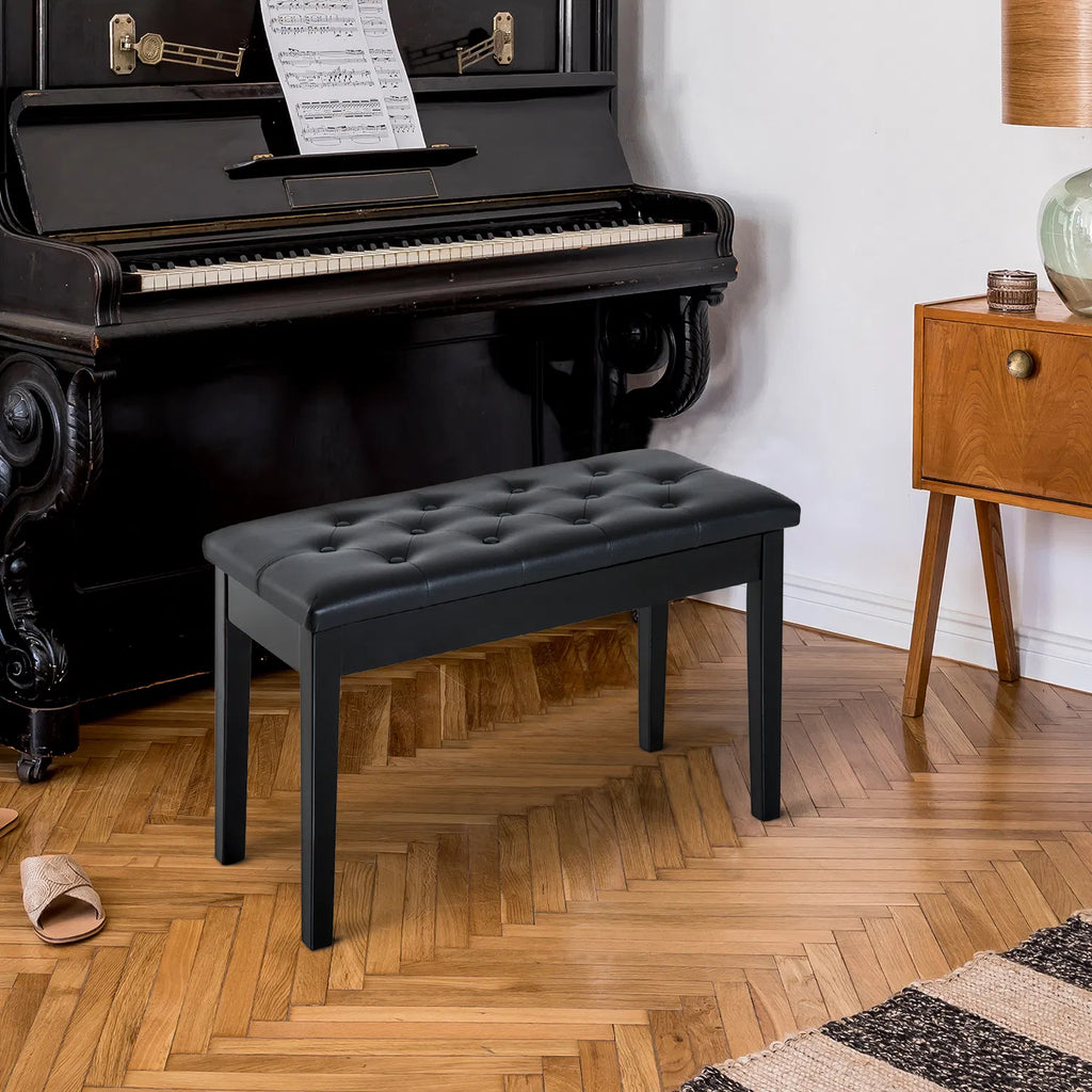 30-Inch Padded Piano Bench with Music Storage – Black