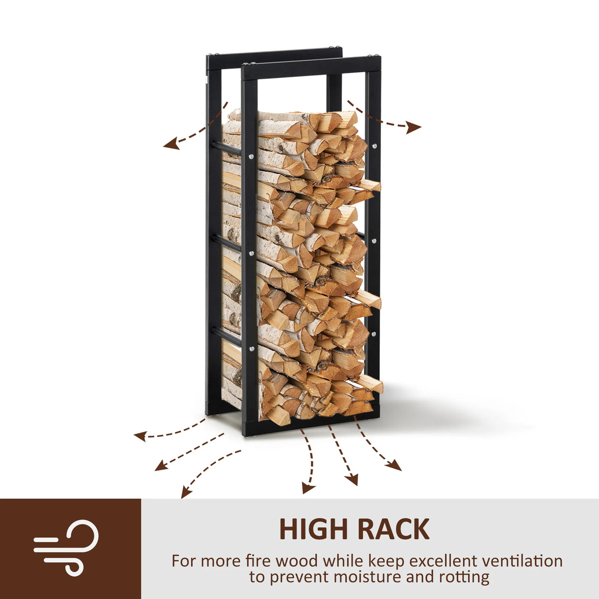 Tall Vertical Firewood Rack with Handles, 220 lb Steel Log Holder – image 4