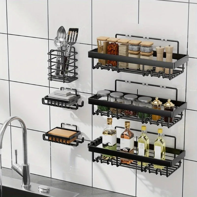 Adhesive Shower Caddy Shelves - 6 Pack Black Metal, No Drilling – image 9