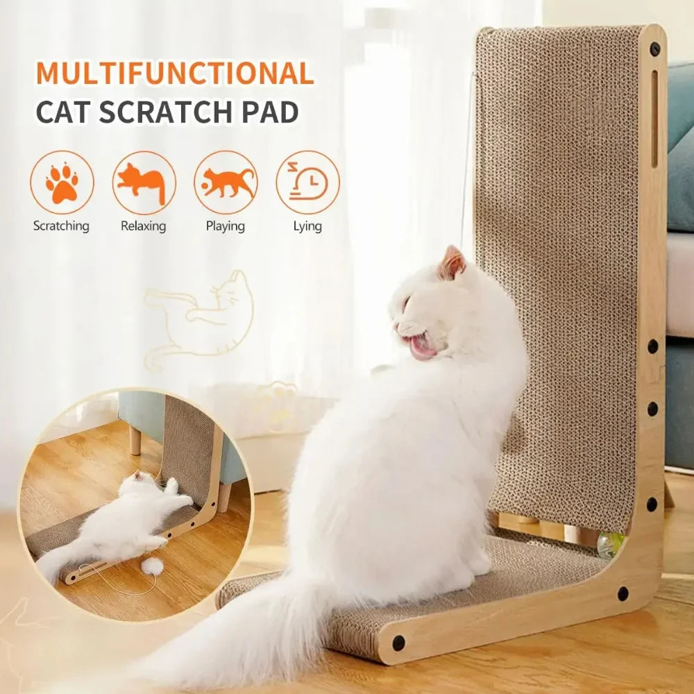 L-Shape Cardboard Cat Scratcher with Ball Toy & Catnip – image 2