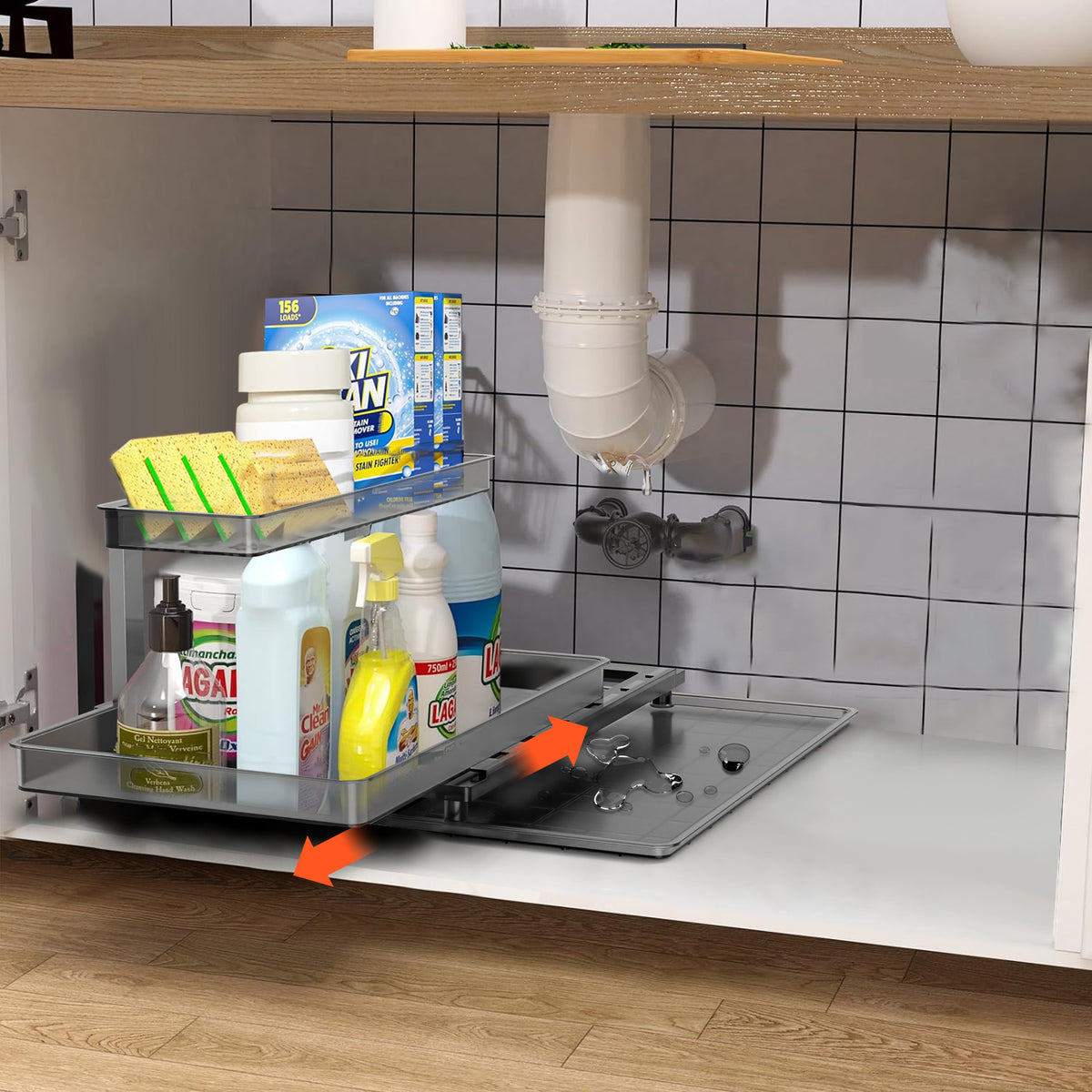 Under Sink Organizer, L-Shaped 2-Tier Pull-Out Sliding Drawer – image 2
