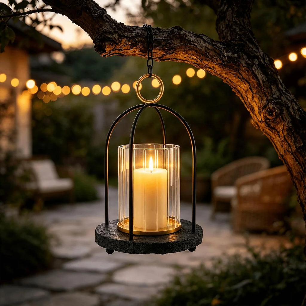 Hurricane Glass Candle Holder with Resin Base, Black – image 8