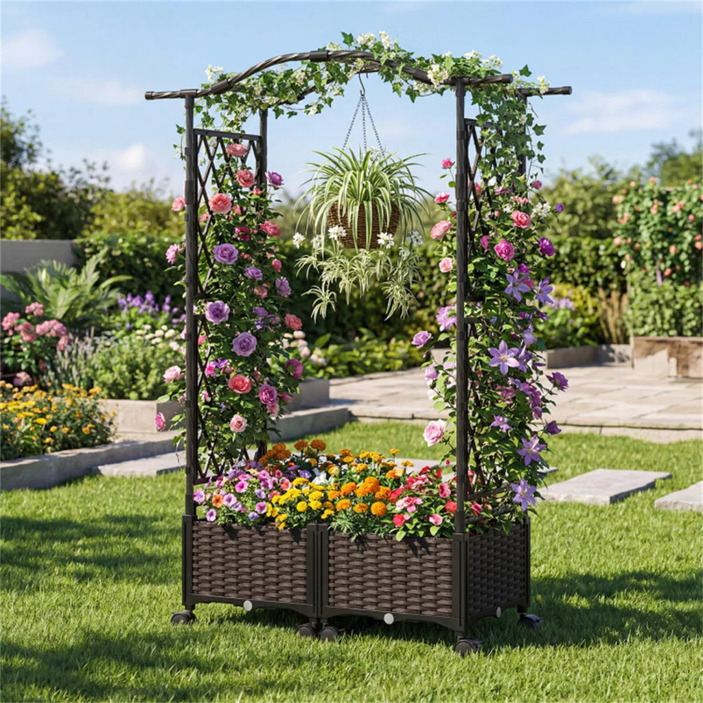 Raised Garden Bed, Self-Watering Vertical with Trellis and Wheels – image 11