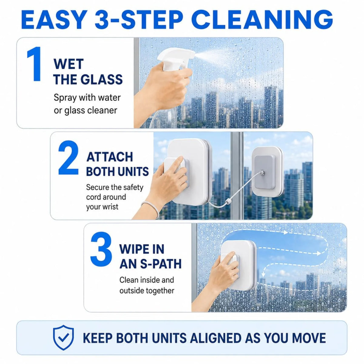 Magnetic Window Cleaner Double-Sided Glass Squeegee Tool – image 3