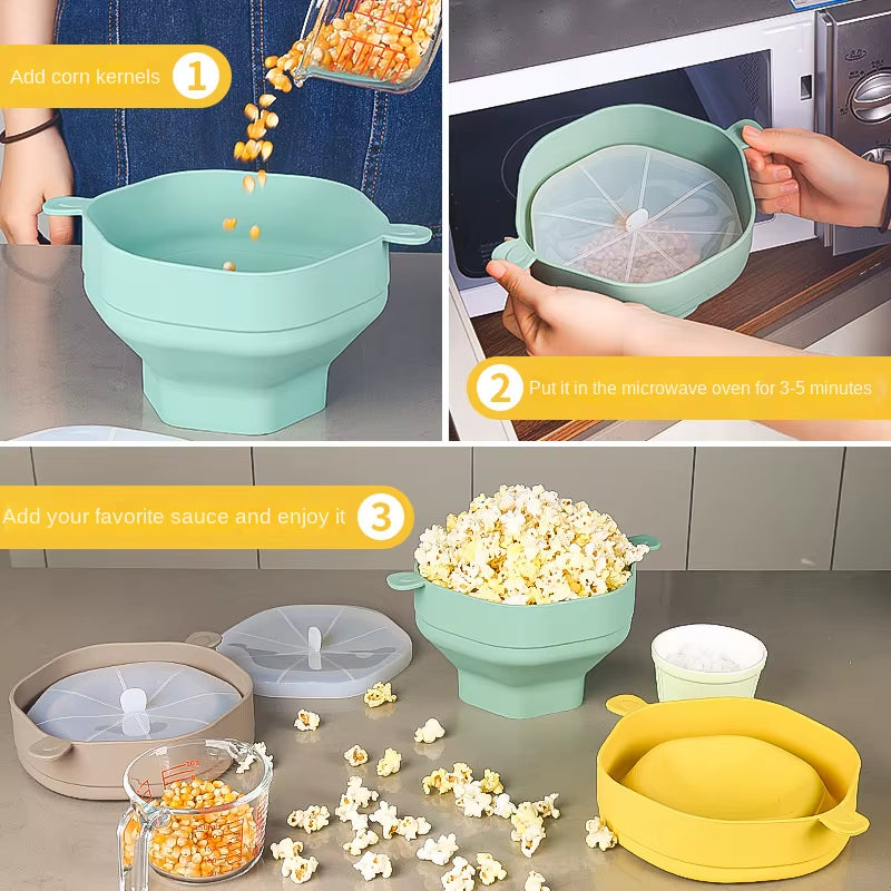 Collapsible Silicone Microwave Popcorn Popper Bowl with Lid – image 6