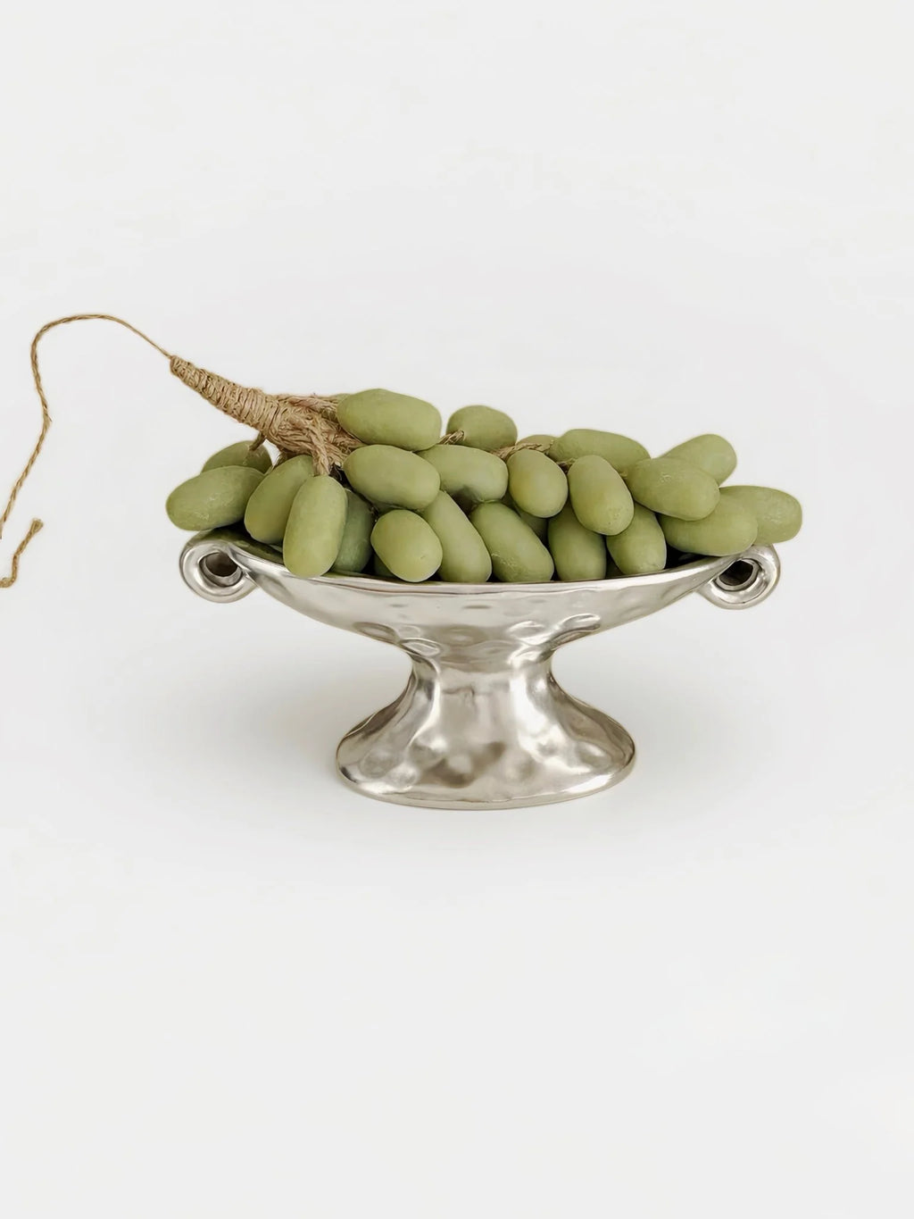 Silver Footed Ceramic Decorative Tray with Curled Handles