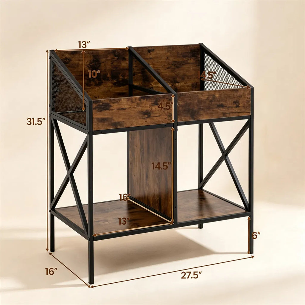 2-Tier Vinyl Record Storage Rack, Industrial Wood and Metal Stand – image 7