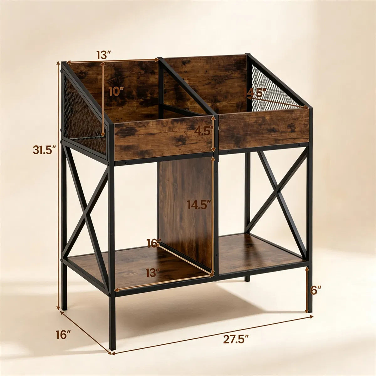 2-Tier Vinyl Record Storage Rack, Industrial Wood and Metal Stand – image 7