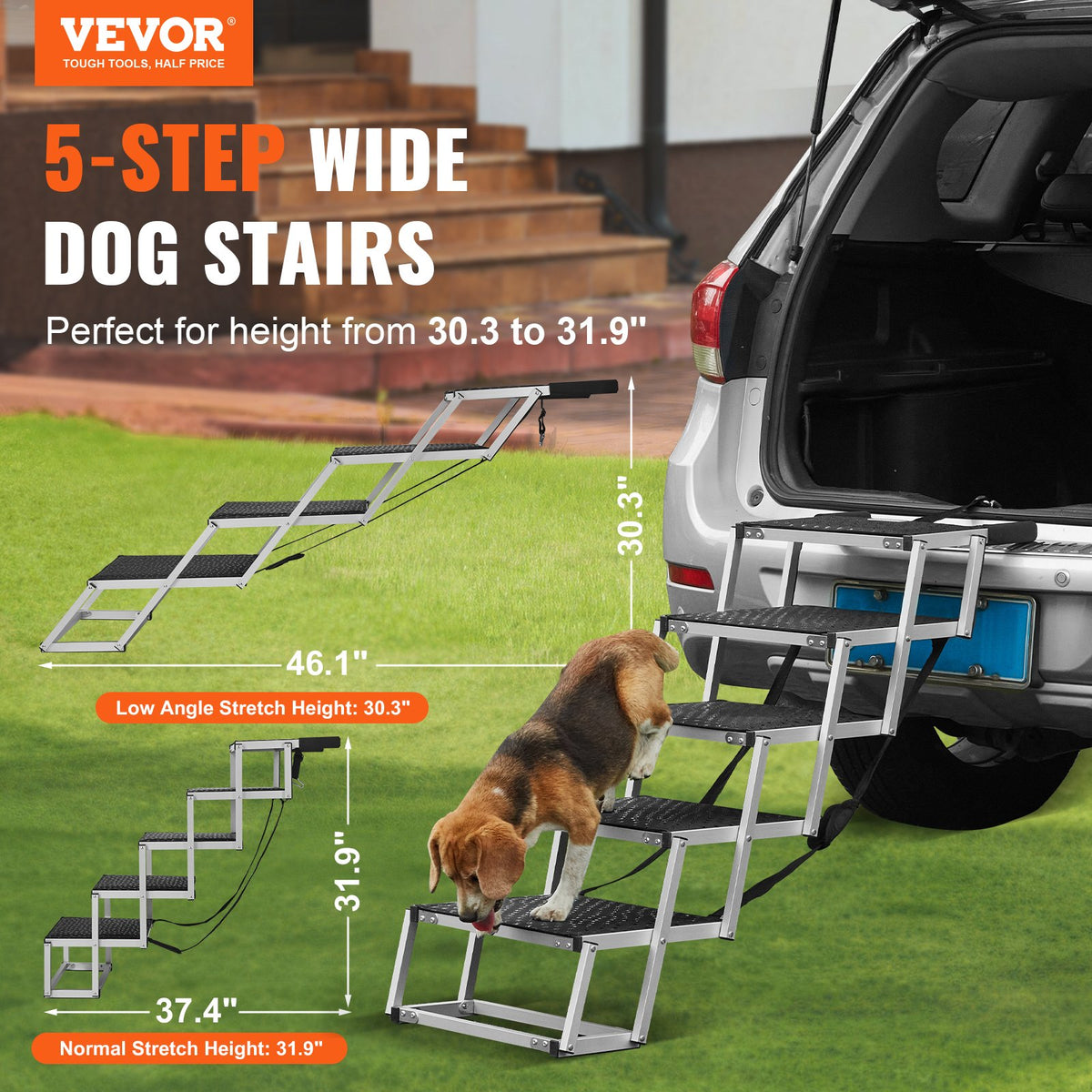 5-Step Folding Dog Stairs for Cars, Aluminum Pet Steps, 150 lb – image 3