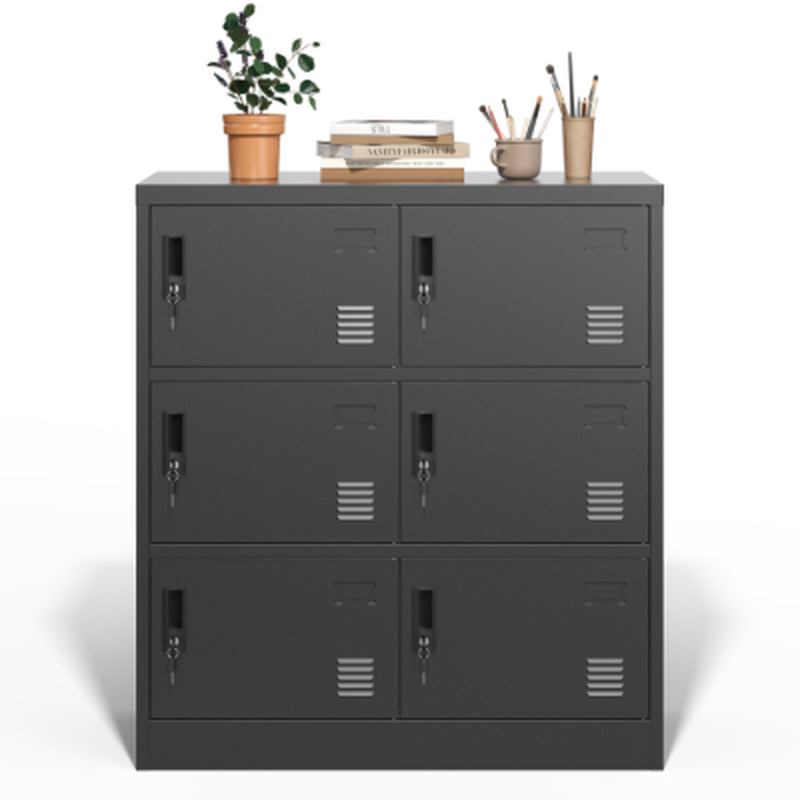Metal Storage Locker, 6-Door with Keys, 39.4 in Steel Cabinet, Black