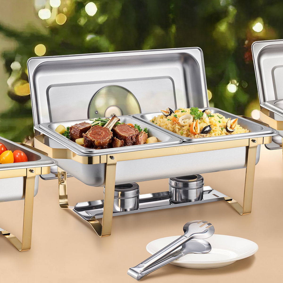 Gold Stainless Steel Chafing Dish Buffet Set, 4 Qt, 2 Pack – image 1
