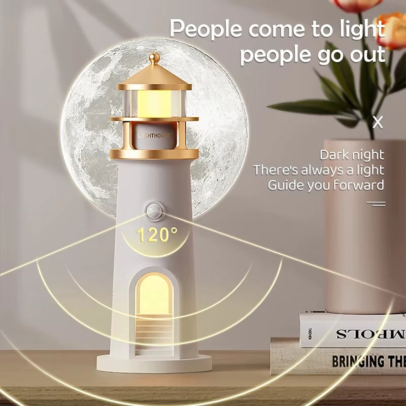Lighthouse Moon Projection Lamp - Bluetooth Speaker Night Light with Remote