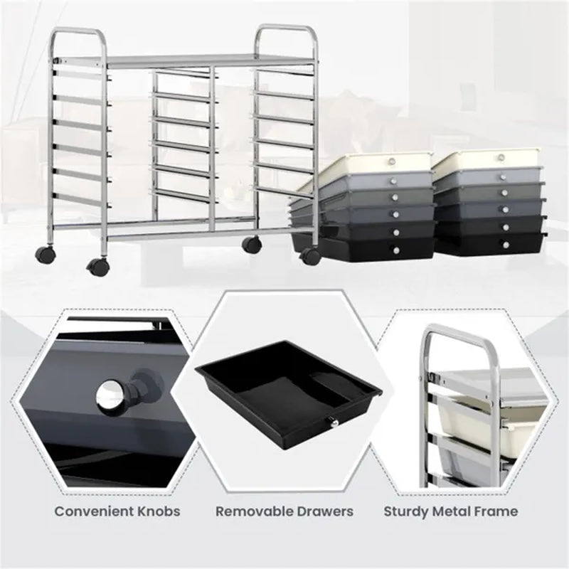 Rolling Storage Cart with 12 Drawers, 2-Row Organizer on Wheels, Gray – image 5