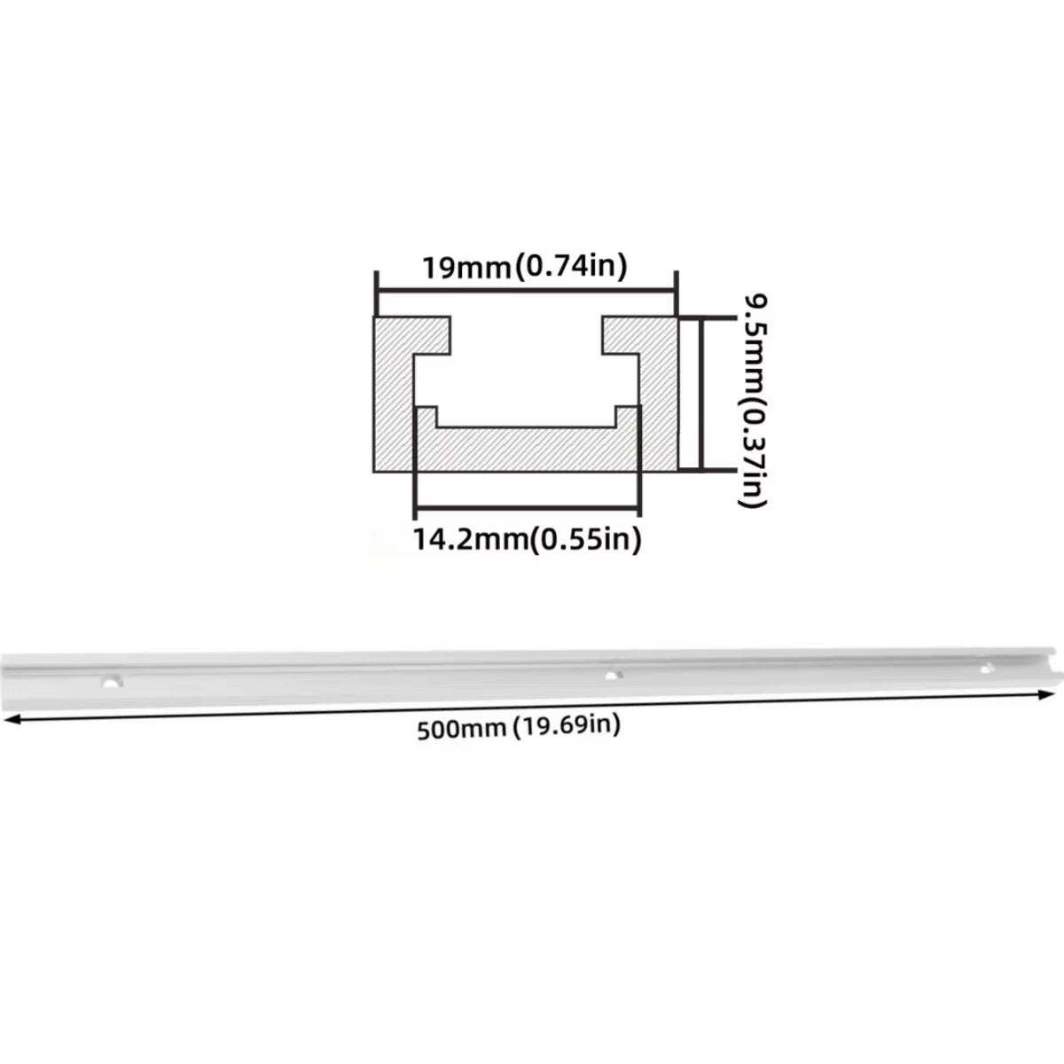 T-Track 500 mm – Aluminum Miter Track with T-Bolts – image 9