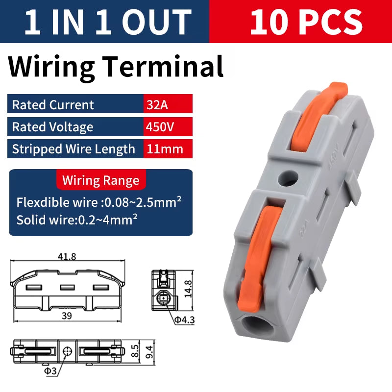 Electrician Inline Lever Wire Connectors 20 Pack - Compact Splicing, 28-11 AWG