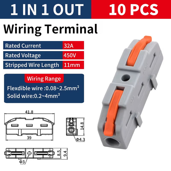 Electrician Inline Lever Wire Connectors 20 Pack - Compact Splicing, 28-11 AWG