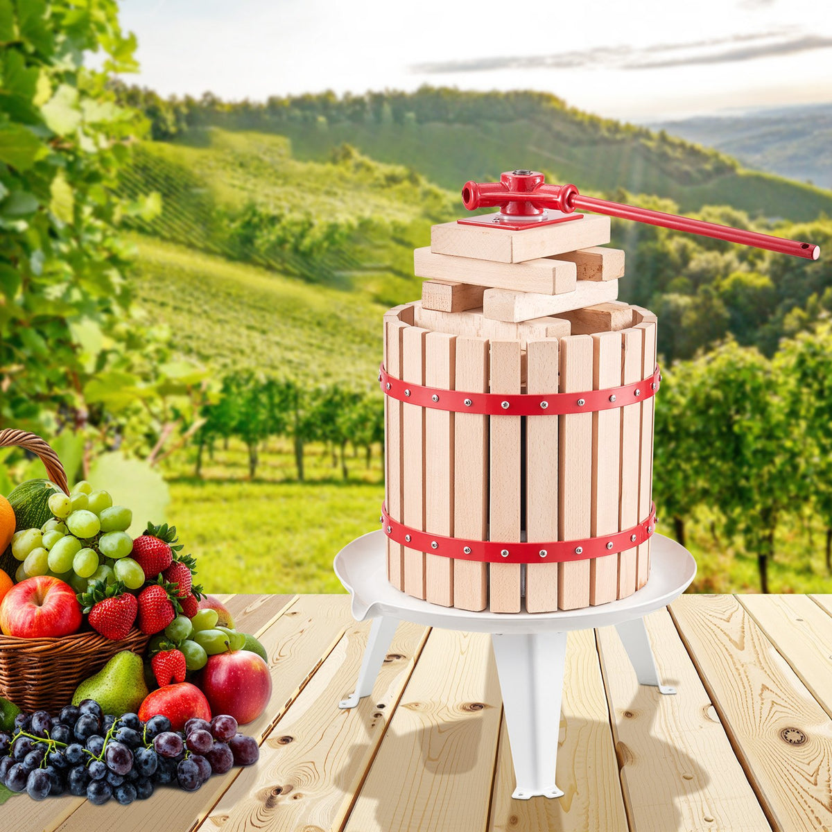Fruit Wine Press 3.2 Gal (12 L) Beechwood Basket Cider & Juice Press – image 1
