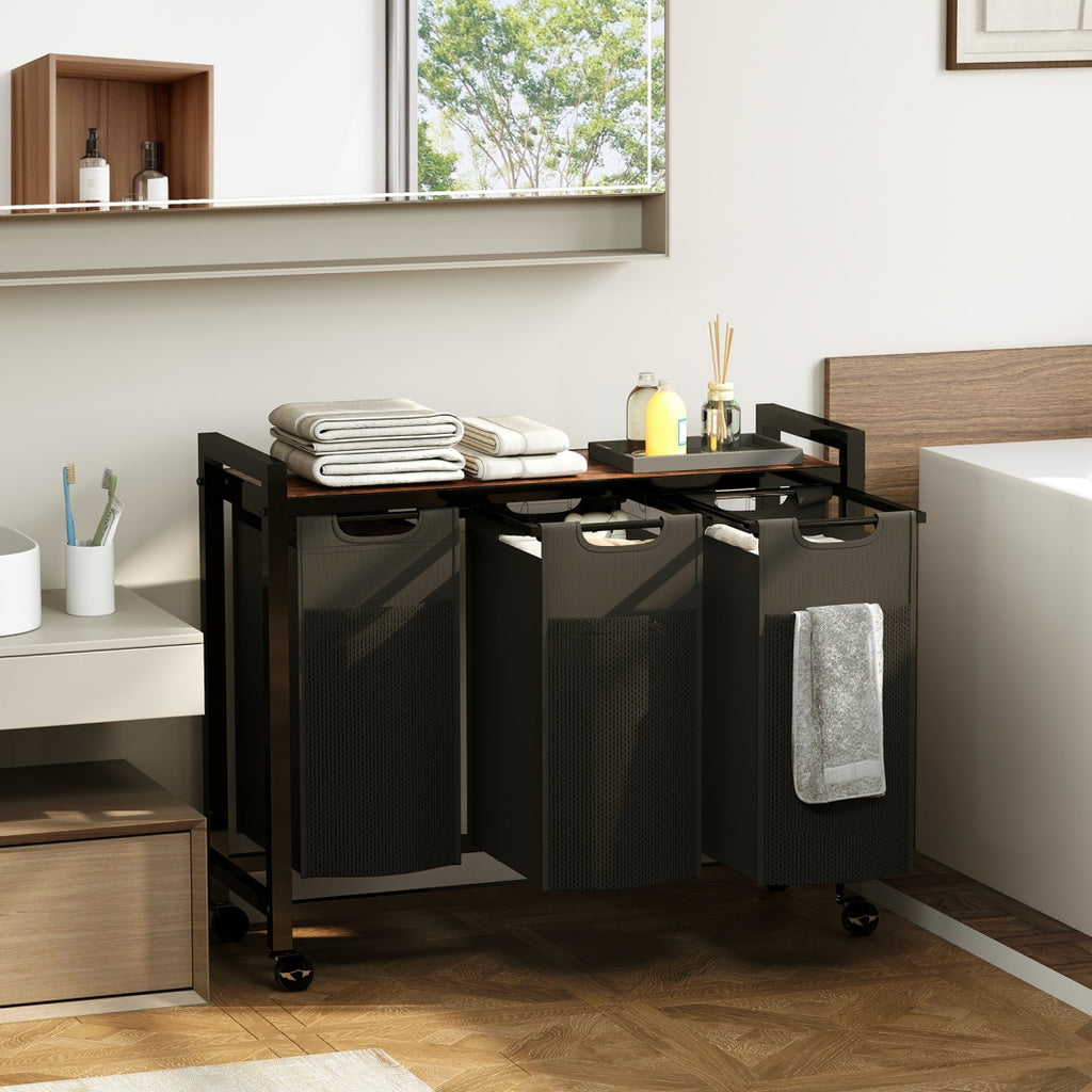 Rolling Laundry Sorter with Pull-Out Bags and Top Shelf – image 11