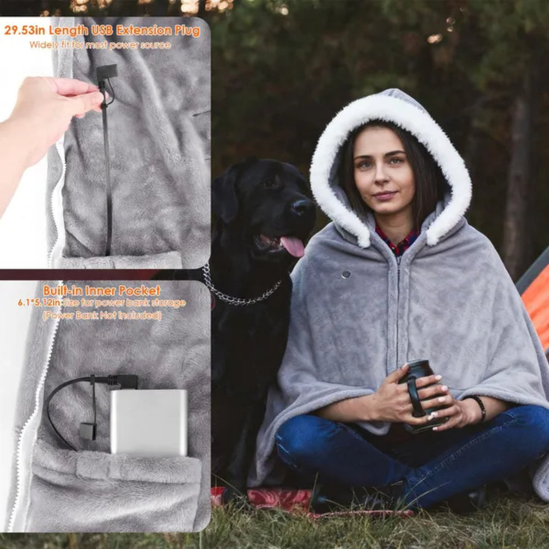 Wearable Heated Blanket Hoodie, USB Powered Flannel with 3 Heat Levels – image 12