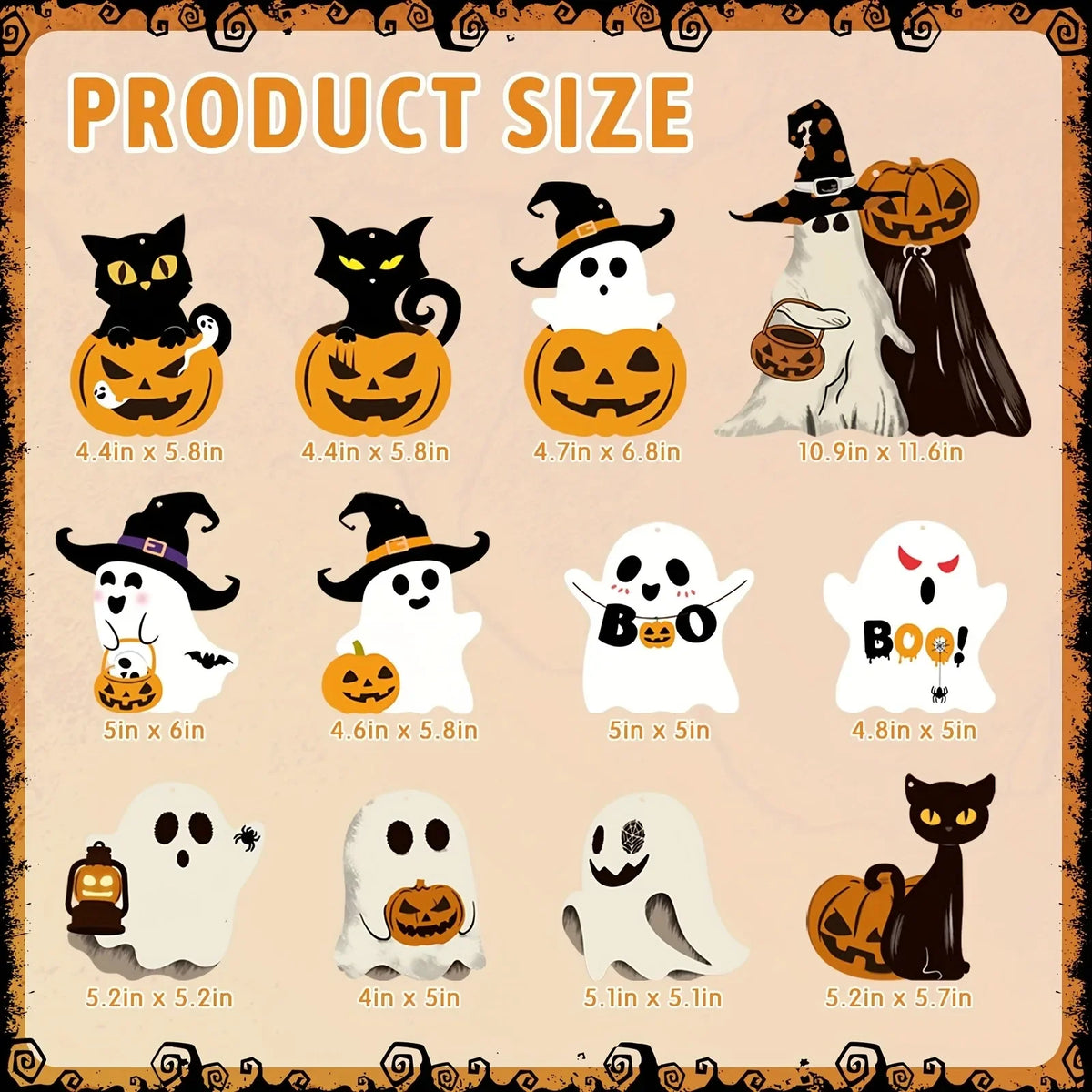 Halloween Hanging Ornaments 12 Pcs – Ghost, Cat, Pumpkin, Witch Hat – image 6