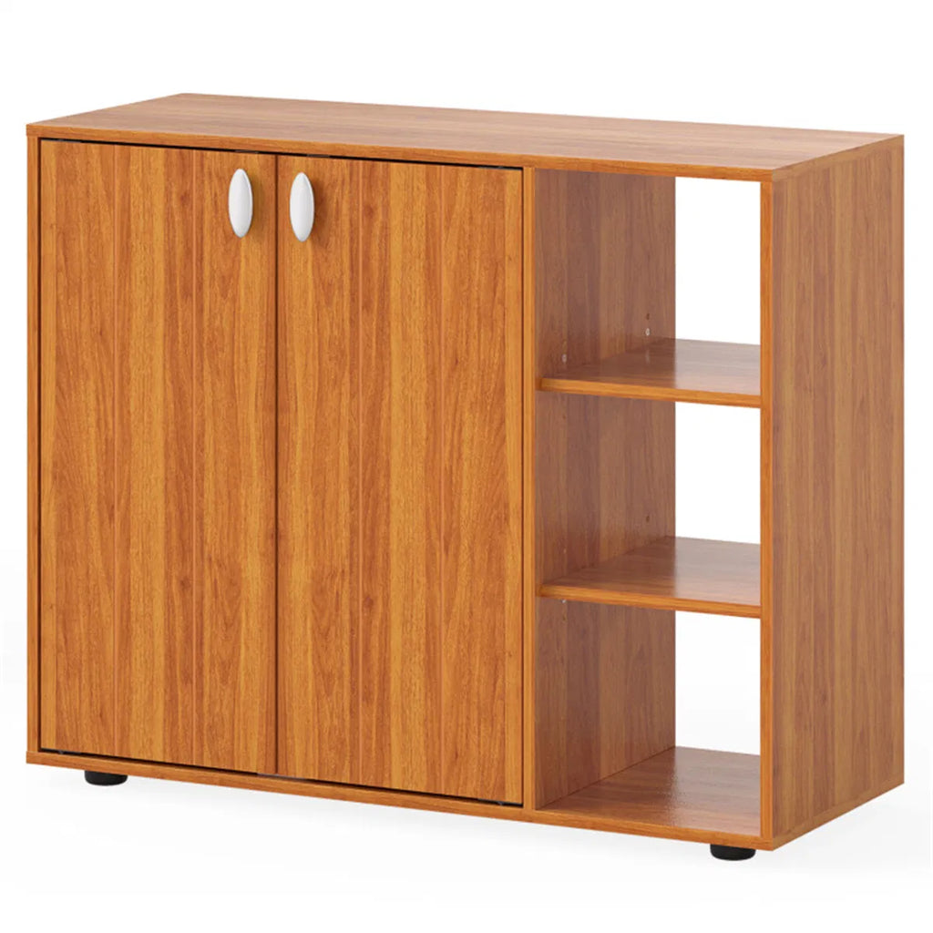Shoe Cabinet with 2 Doors and 3 Open Shelves, Natural Wood – image 2