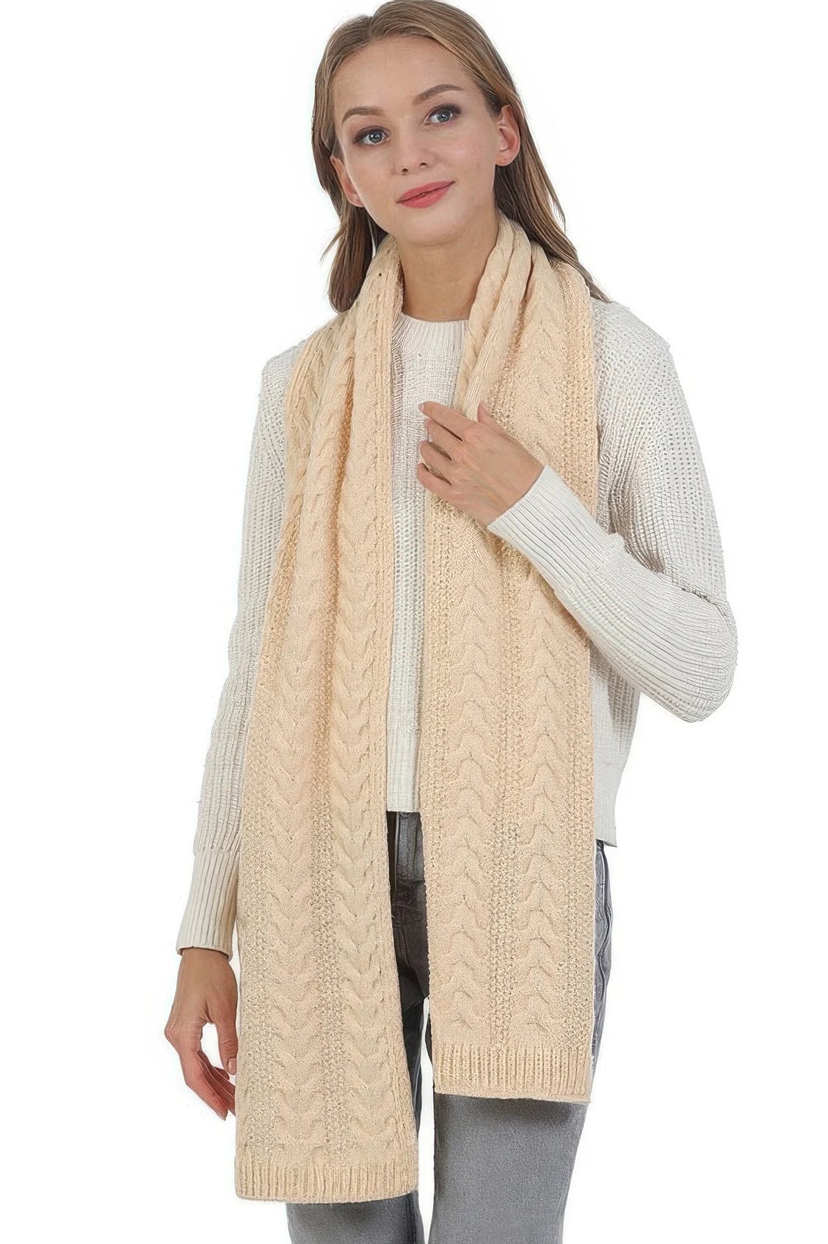 Cable Knit Scarf – Solid Color Winter Scarf – image 4
