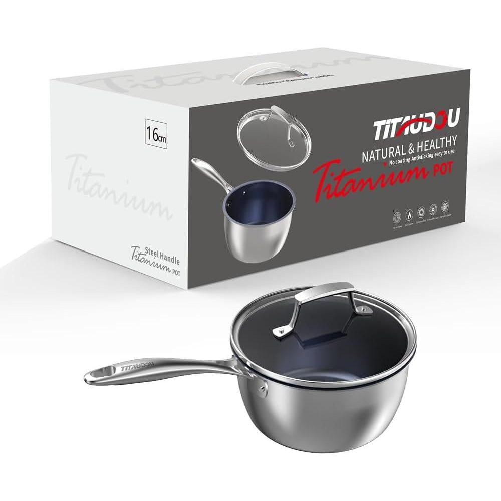 2.2 Quart Titanium Stainless Steel Saucepan With Glass Lid – image 2