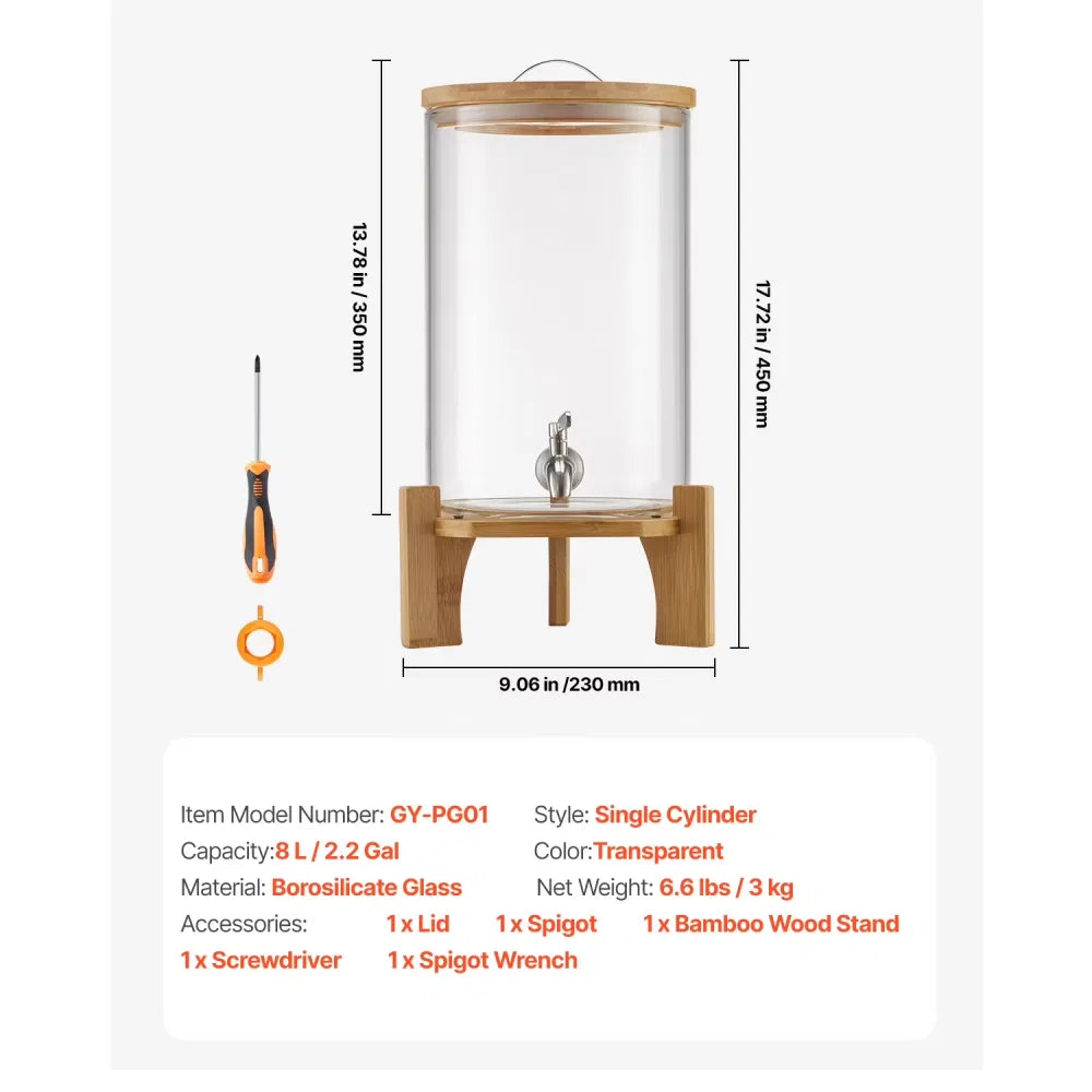 2.2 Gallon Glass Lemonade Jar with Wooden Stand and Steel Spigot – image 3