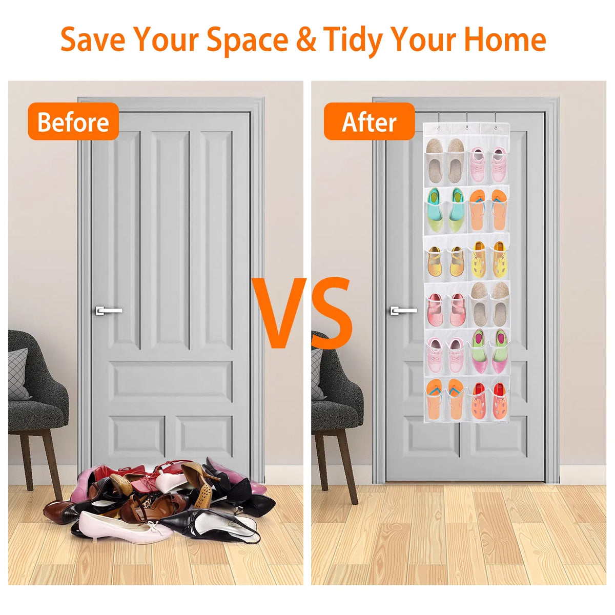 Over the Door Shoe Organizer - 24 Clear Pockets with Metal Hooks – image 12