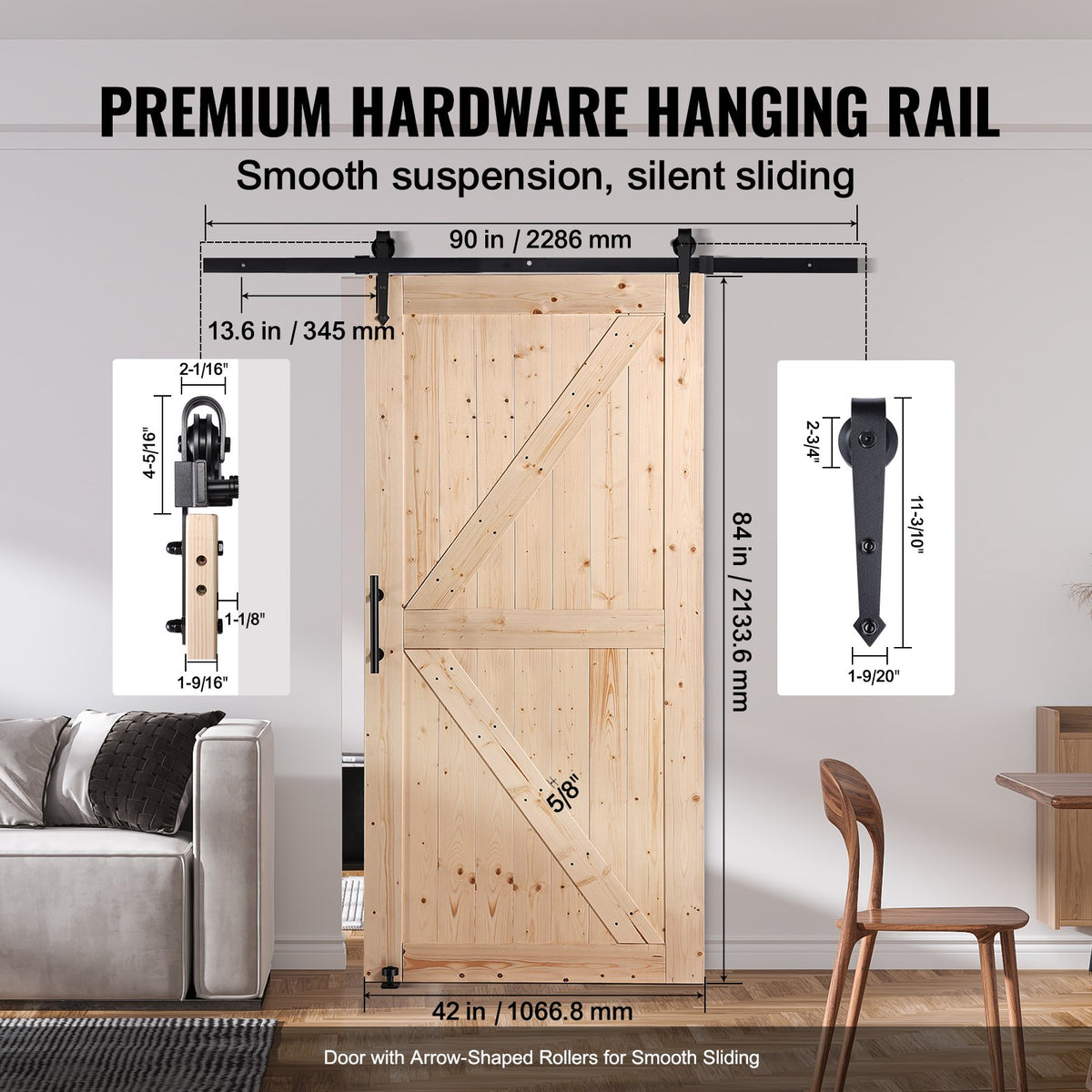 42 x 84 in Wood Sliding Barn Door with Hardware Kit – image 4