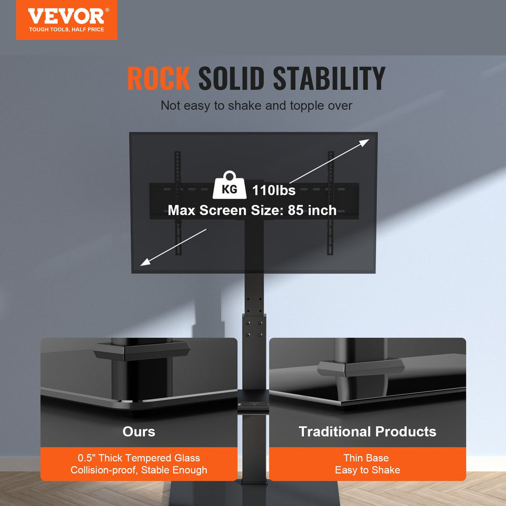 Swivel Floor TV Stand with Mount for 32-85 Inch TVs, Glass Base – image 3