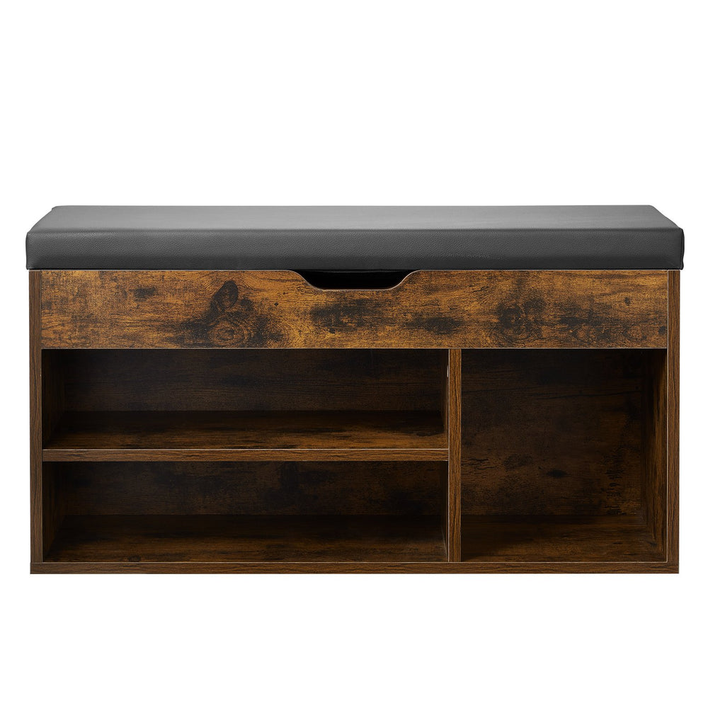 Entryway Lift-Top Shoe Bench with Cushion Seat and 3 Cabinets