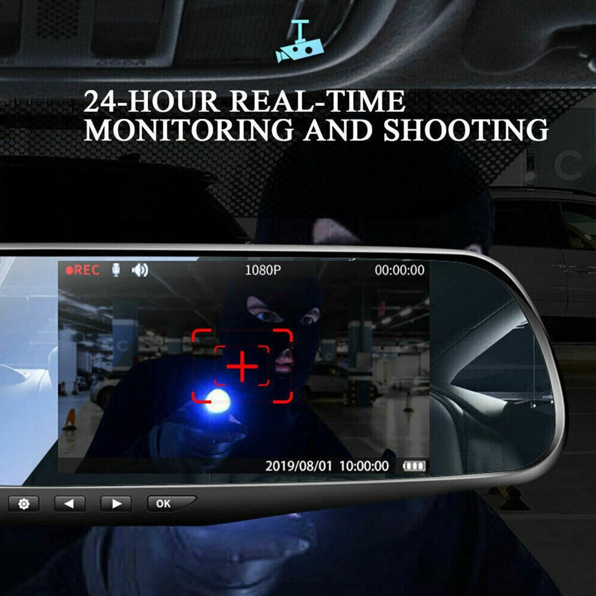 Rearview Mirror Car Dash Cam 1080P, Front and Rear